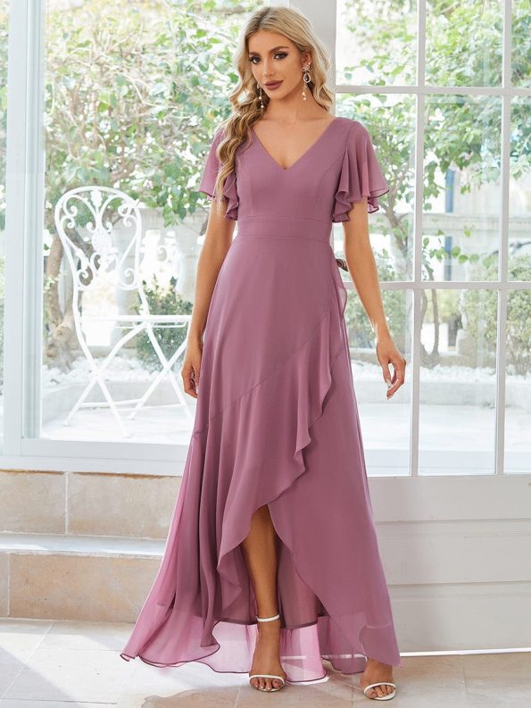 Charming Chiffon Bridesmaid Dress with Lotus Leaf Hemline - Purple Orchid