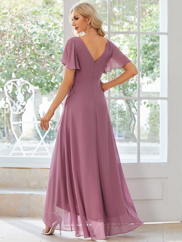 Charming Chiffon Bridesmaid Dress with Lotus Leaf Hemline - Purple Orchid