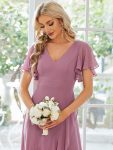 Charming Chiffon Bridesmaid Dress with Lotus Leaf Hemline – Purple Orchid