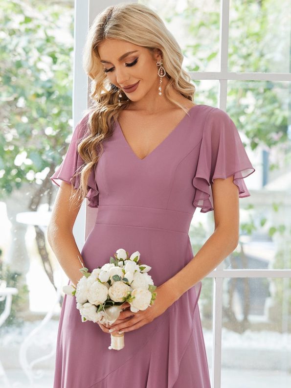 Charming Chiffon Bridesmaid Dress with Lotus Leaf Hemline - Purple Orchid