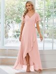 Charming Chiffon Bridesmaid Dress with Lotus Leaf Hemline – Pink