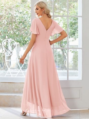 Charming Chiffon Bridesmaid Dress with Lotus Leaf Hemline - Pink