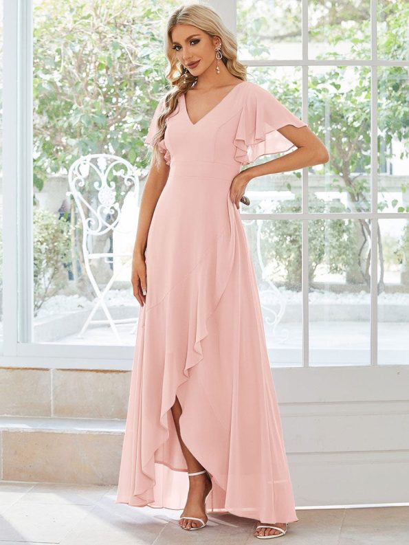 Charming Chiffon Bridesmaid Dress with Lotus Leaf Hemline - Pink