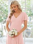 Charming Chiffon Bridesmaid Dress with Lotus Leaf Hemline – Pink