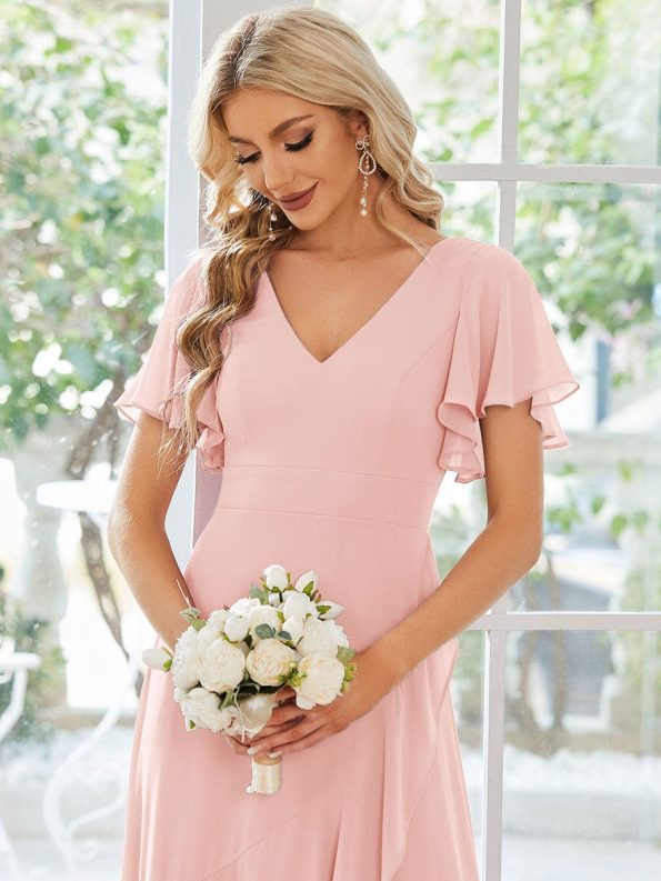 Charming Chiffon Bridesmaid Dress with Lotus Leaf Hemline - Pink