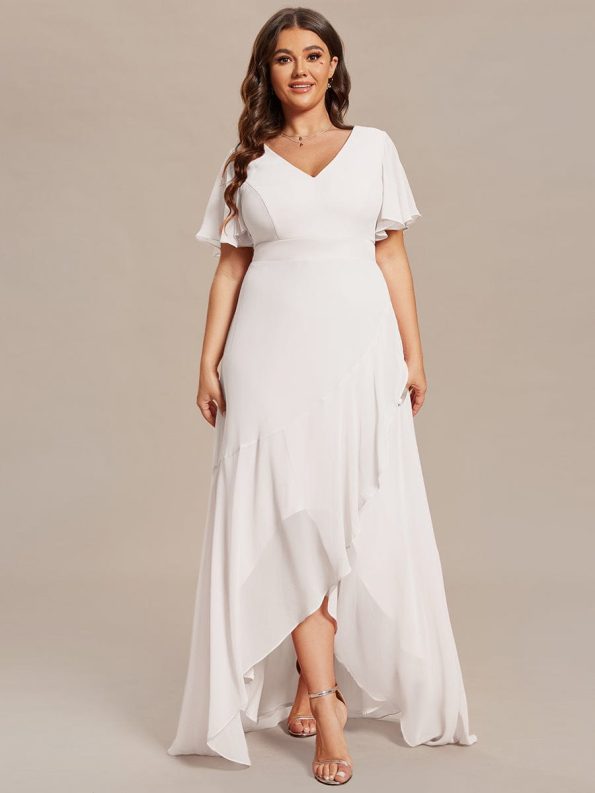 Charming Chiffon Bridesmaid Dress with Lotus Leaf Hemline - White