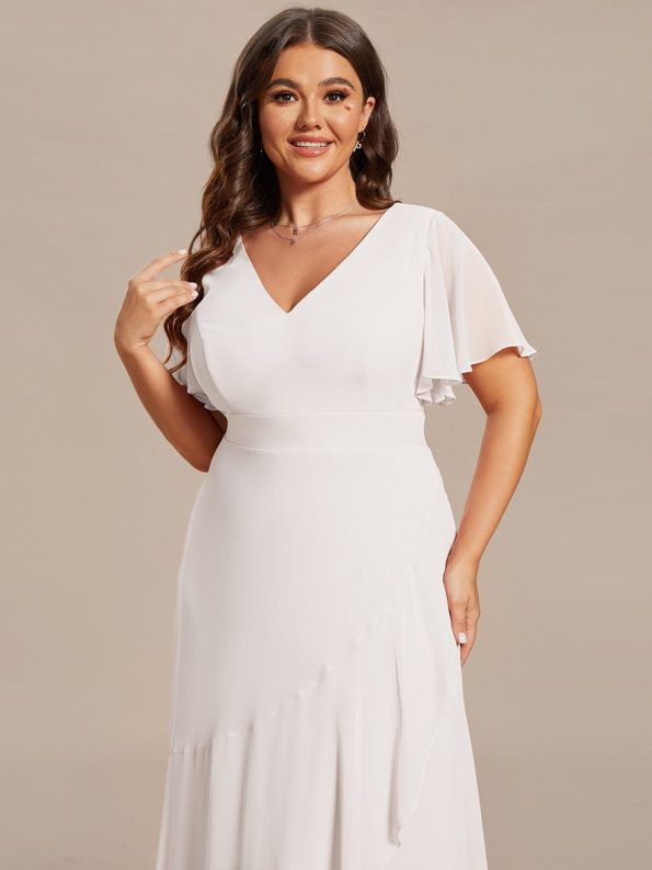 Charming Chiffon Bridesmaid Dress with Lotus Leaf Hemline - White