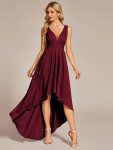 Elegant High-Low Sleeveless Empire Waist Bridesmaid Dress – Burgundy