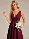 Elegant High-Low Sleeveless Empire Waist Bridesmaid Dress – Burgundy