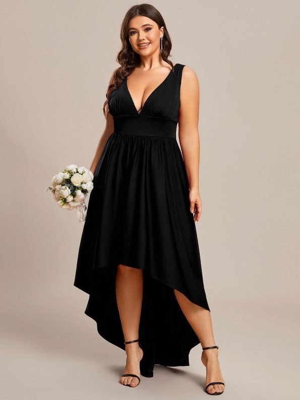 Elegant High-Low Sleeveless Empire Waist Bridesmaid Dress - Black