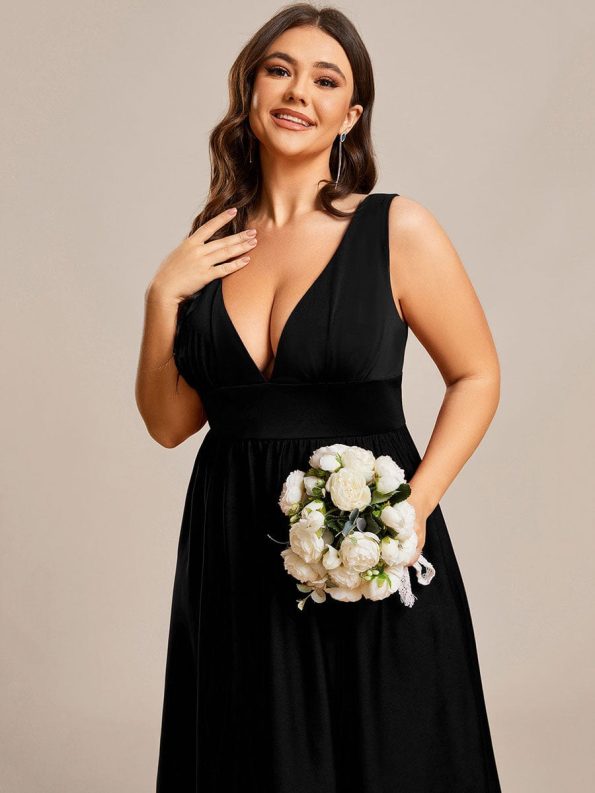 Elegant High-Low Sleeveless Empire Waist Bridesmaid Dress - Black