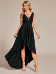 Elegant High-Low Sleeveless Empire Waist Bridesmaid Dress – Black