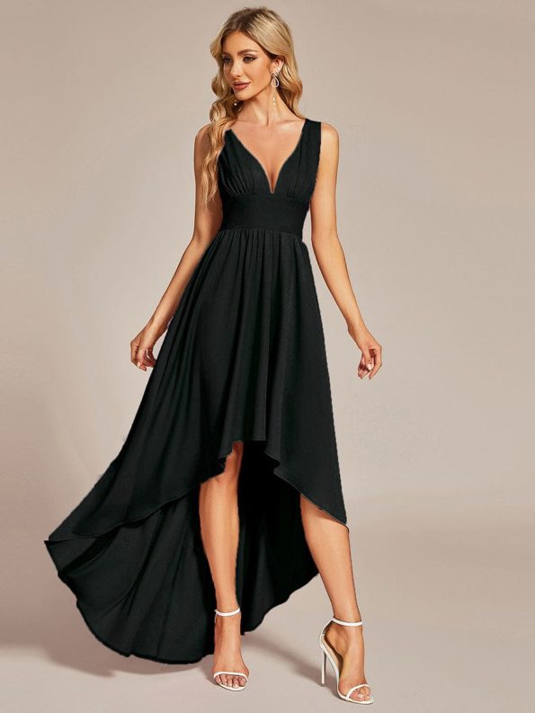 Elegant High-Low Sleeveless Empire Waist Bridesmaid Dress - Black