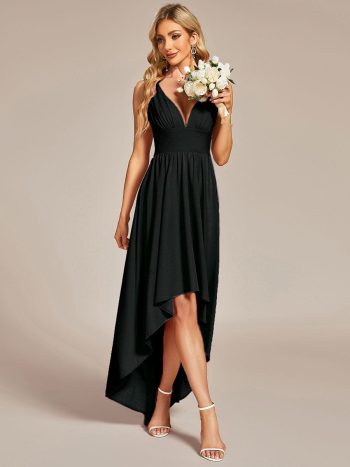 Elegant High-Low Sleeveless Empire Waist Bridesmaid Dress - Black