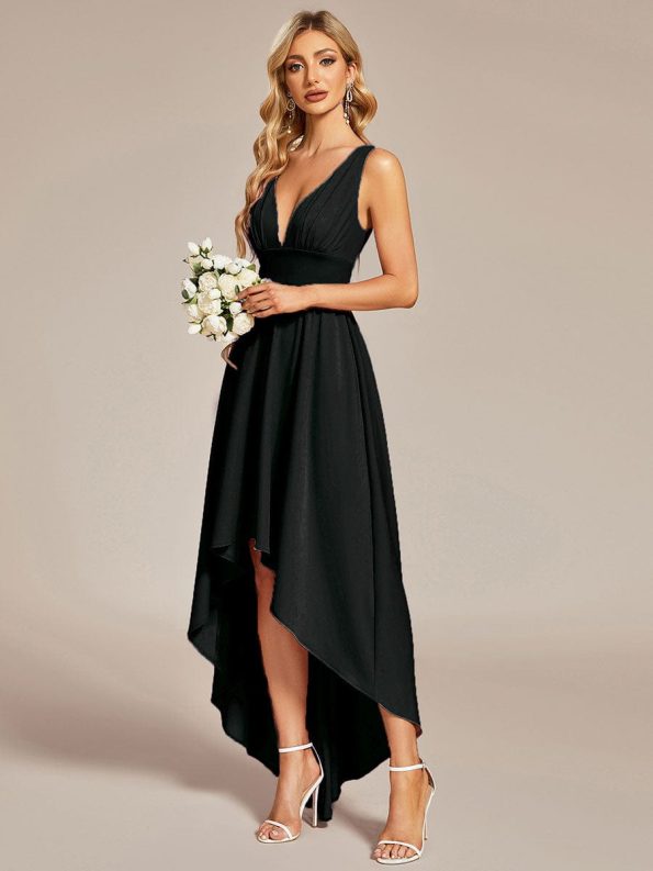 Elegant High-Low Sleeveless Empire Waist Bridesmaid Dress - Black