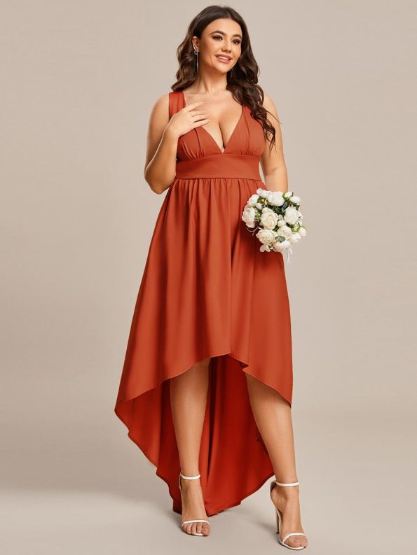 Elegant High-Low Sleeveless Empire Waist Bridesmaid Dress - Burnt Orange