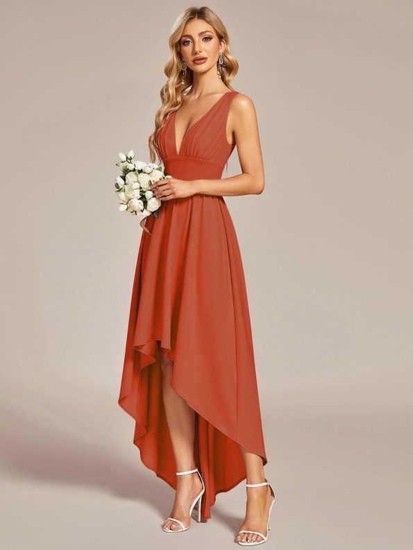 Elegant High-Low Sleeveless Empire Waist Bridesmaid Dress - Burnt Orange