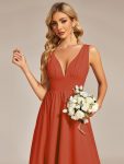 Elegant High-Low Sleeveless Empire Waist Bridesmaid Dress – Burnt Orange