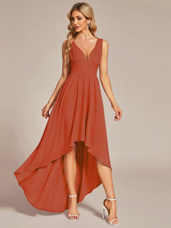 Elegant High-Low Sleeveless Empire Waist Bridesmaid Dress - Burnt Orange