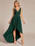 Elegant High-Low Sleeveless Empire Waist Bridesmaid Dress – Dark Green