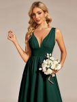 Elegant High-Low Sleeveless Empire Waist Bridesmaid Dress – Dark Green