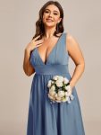 Deep V-Neck High-Low Sleeveless A-Line Wedding Guest Dress – Dusty Navy