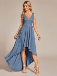 Deep V-Neck High-Low Sleeveless A-Line Wedding Guest Dress – Dusty Navy