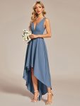 Deep V-Neck High-Low Sleeveless A-Line Wedding Guest Dress – Dusty Navy