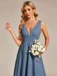 Deep V-Neck High-Low Sleeveless A-Line Wedding Guest Dress – Dusty Navy