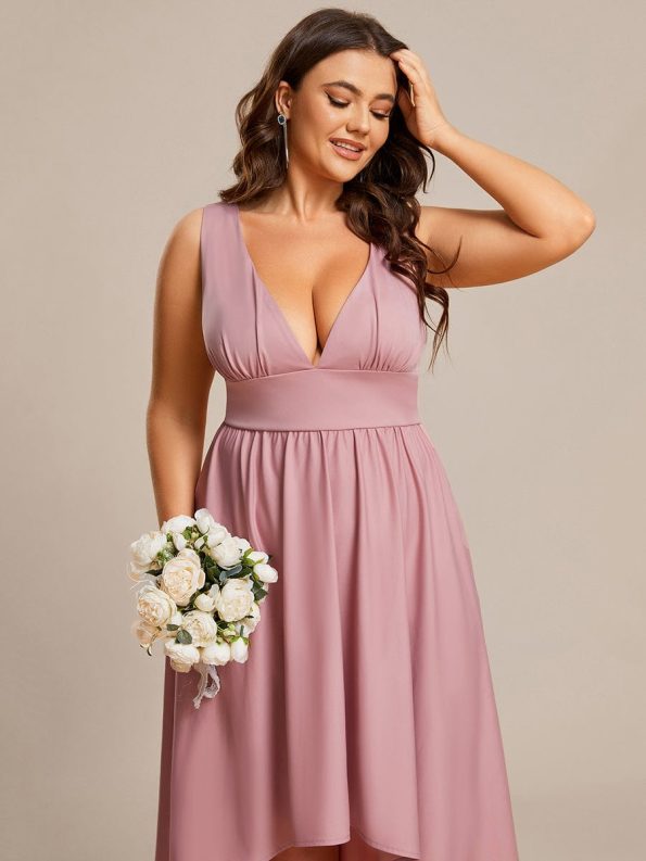 Elegant High-Low Sleeveless Empire Waist Bridesmaid Dress - Dusty Rose