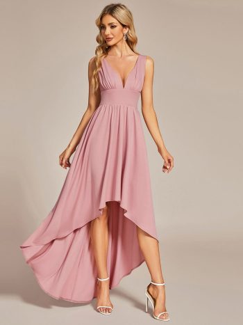 Elegant High-Low Sleeveless Empire Waist Bridesmaid Dress - Dusty Rose