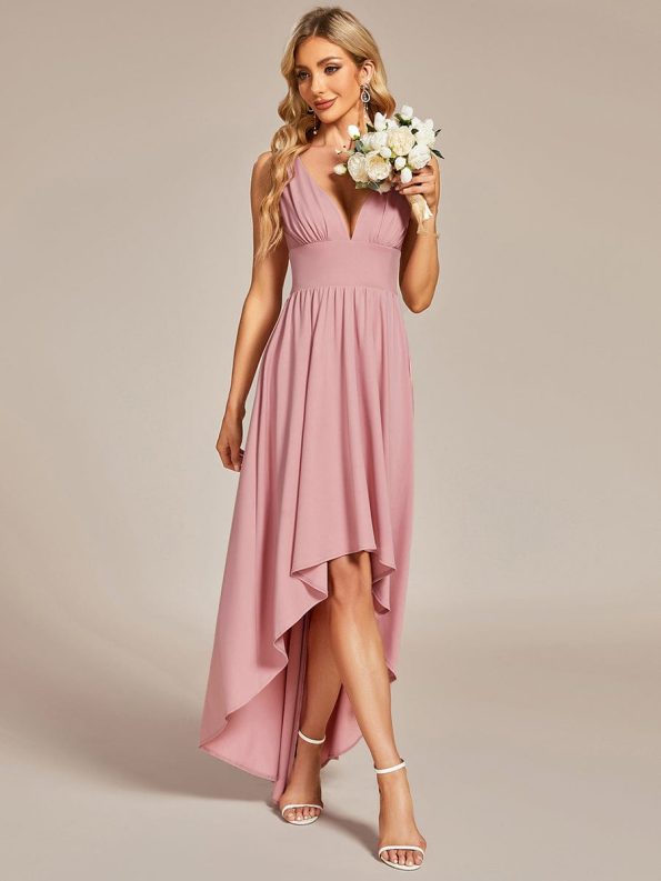 Elegant High-Low Sleeveless Empire Waist Bridesmaid Dress - Dusty Rose