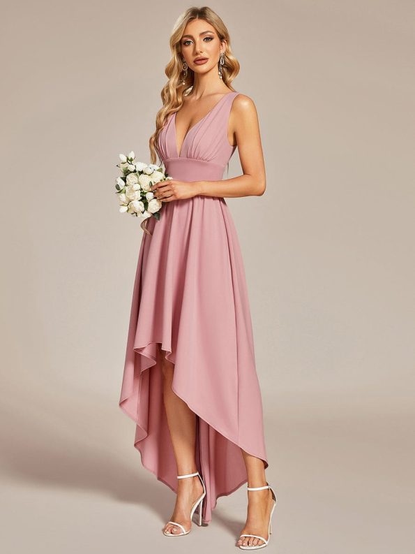 Elegant High-Low Sleeveless Empire Waist Bridesmaid Dress - Dusty Rose