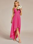 Elegant High-Low Sleeveless Empire Waist Bridesmaid Dress – Hot Pink