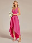 Elegant High-Low Sleeveless Empire Waist Bridesmaid Dress – Hot Pink