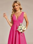 Elegant High-Low Sleeveless Empire Waist Bridesmaid Dress – Hot Pink