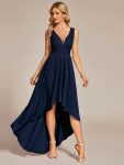 Elegant High-Low Sleeveless Empire Waist Bridesmaid Dress – Navy Blue