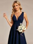 Elegant High-Low Sleeveless Empire Waist Bridesmaid Dress – Navy Blue