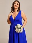 Deep V-Neck High-Low Sleeveless A-Line Wedding Guest Dress – Sapphire Blue