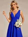 Deep V-Neck High-Low Sleeveless A-Line Wedding Guest Dress – Sapphire Blue