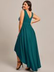 Deep V-Neck High-Low Sleeveless A-Line Wedding Guest Dress – Teal