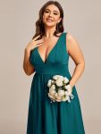 Deep V-Neck High-Low Sleeveless A-Line Wedding Guest Dress – Teal