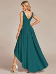 Deep V-Neck High-Low Sleeveless A-Line Wedding Guest Dress – Teal