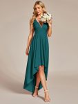 Deep V-Neck High-Low Sleeveless A-Line Wedding Guest Dress – Teal