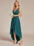 Deep V-Neck High-Low Sleeveless A-Line Wedding Guest Dress – Teal