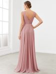 Chiffon Ruffled Hem Front Slit V-Neck Sleeveless Bridesmaid Dress – Dusty Rose