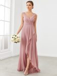 Chiffon Ruffled Hem Front Slit V-Neck Sleeveless Bridesmaid Dress – Dusty Rose