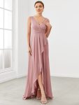 Chiffon Ruffled Hem Front Slit V-Neck Sleeveless Bridesmaid Dress – Dusty Rose