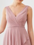 Chiffon Ruffled Hem Front Slit V-Neck Sleeveless Bridesmaid Dress – Dusty Rose