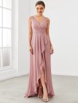 Chiffon Ruffled Hem Front Slit V-Neck Sleeveless Bridesmaid Dress – Dusty Rose